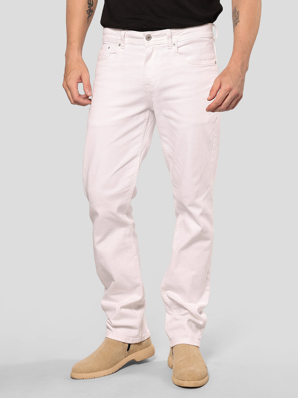 White Midrise, Comfort And Straight Fit Stretch Jeans