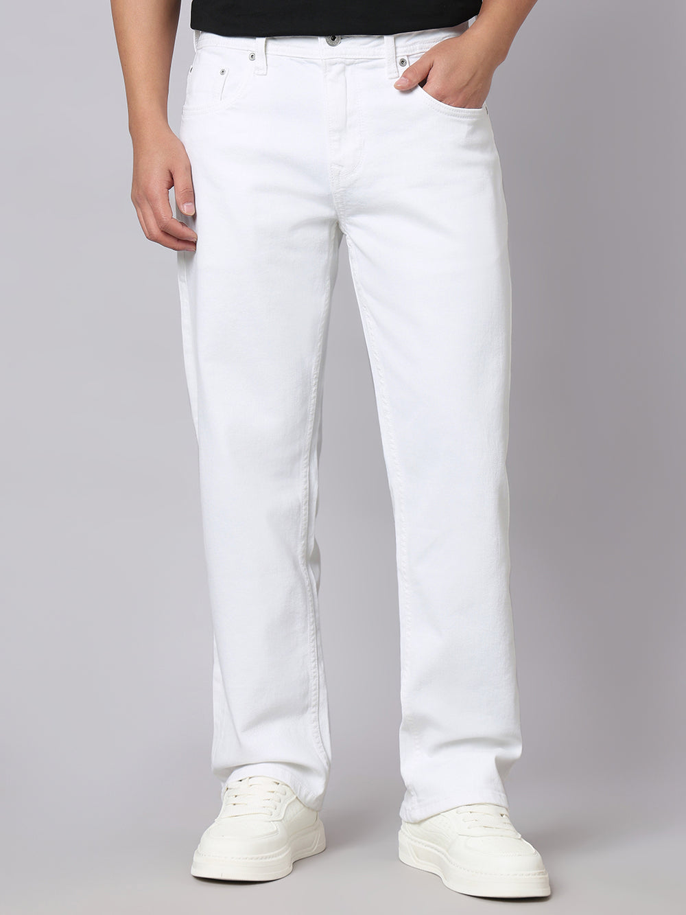 White Midrise, Comfort And Straight Crop Length Stretch Jeans