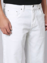 White Midrise, Comfort And Straight Crop Length Stretch Jeans