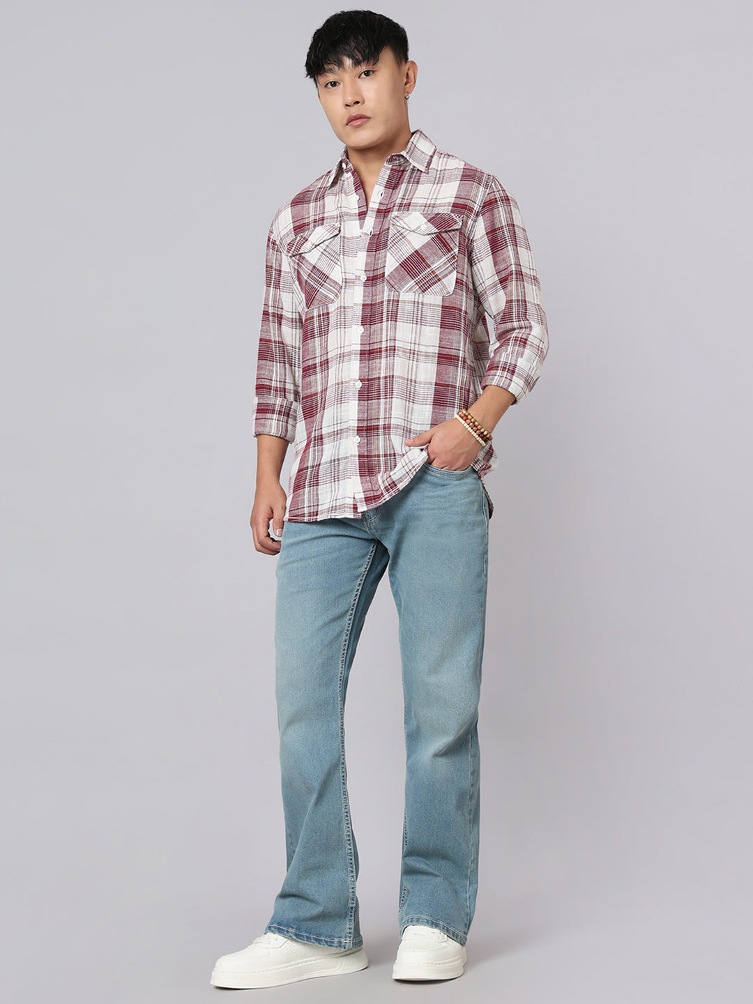 Light Blue Mid Rise Cropped Length Loose Boot Leg Stretch Jeans