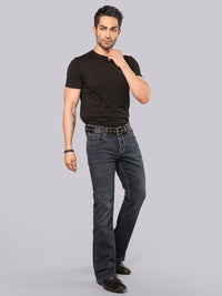 Dark Blue Mid Rise Loose Boot Leg Stretch Jeans