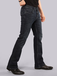 Dark Blue Mid Rise Loose Boot Leg Stretch Jeans