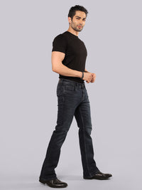 Dark Blue Mid Rise Loose Boot Leg Stretch Jeans