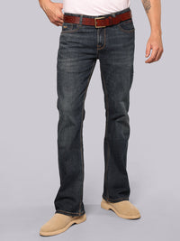 Dark Blue Mid Rise Loose Boot Leg Stretch Jeans