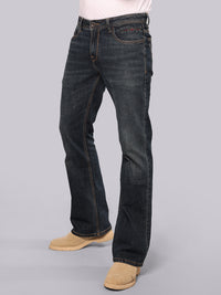Dark Blue Mid Rise Loose Boot Leg Stretch Jeans