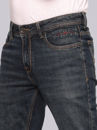 Dark Blue Mid Rise Loose Boot Leg Stretch Jeans