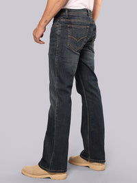 Dark Blue Mid Rise Loose Boot Leg Stretch Jeans