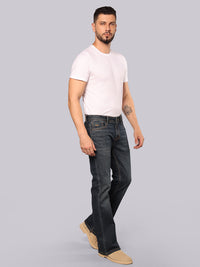 Dark Blue Mid Rise Loose Boot Leg Stretch Jeans