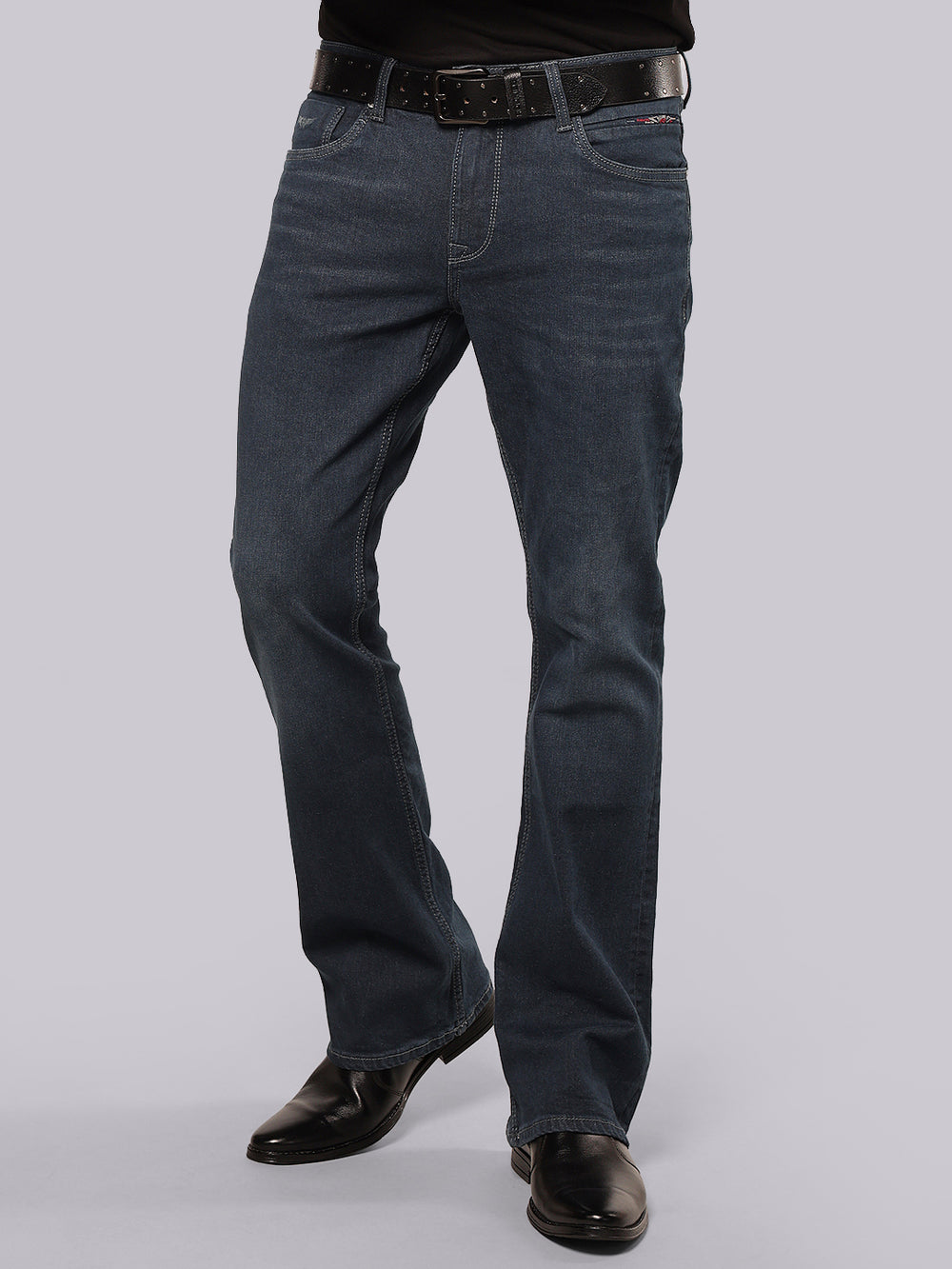Petrol Mid Rise Loose Boot Leg Stretch Jeans
