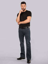 Petrol Mid Rise Loose Boot Leg Stretch Jeans