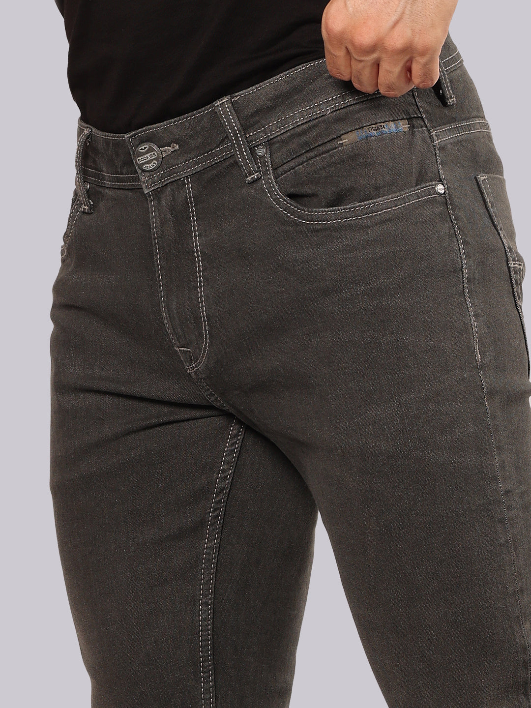 Ash Grey Mid Rise Loose Boot Leg Stretch Jeans
