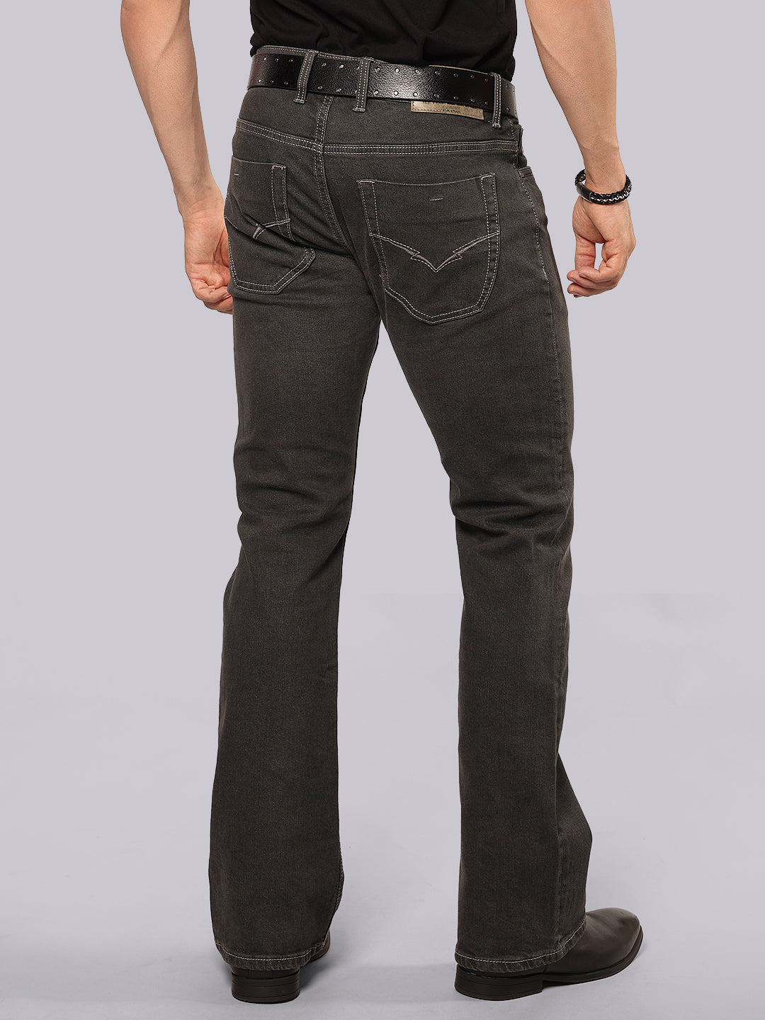 Ash Grey Mid Rise Loose Boot Leg Stretch Jeans