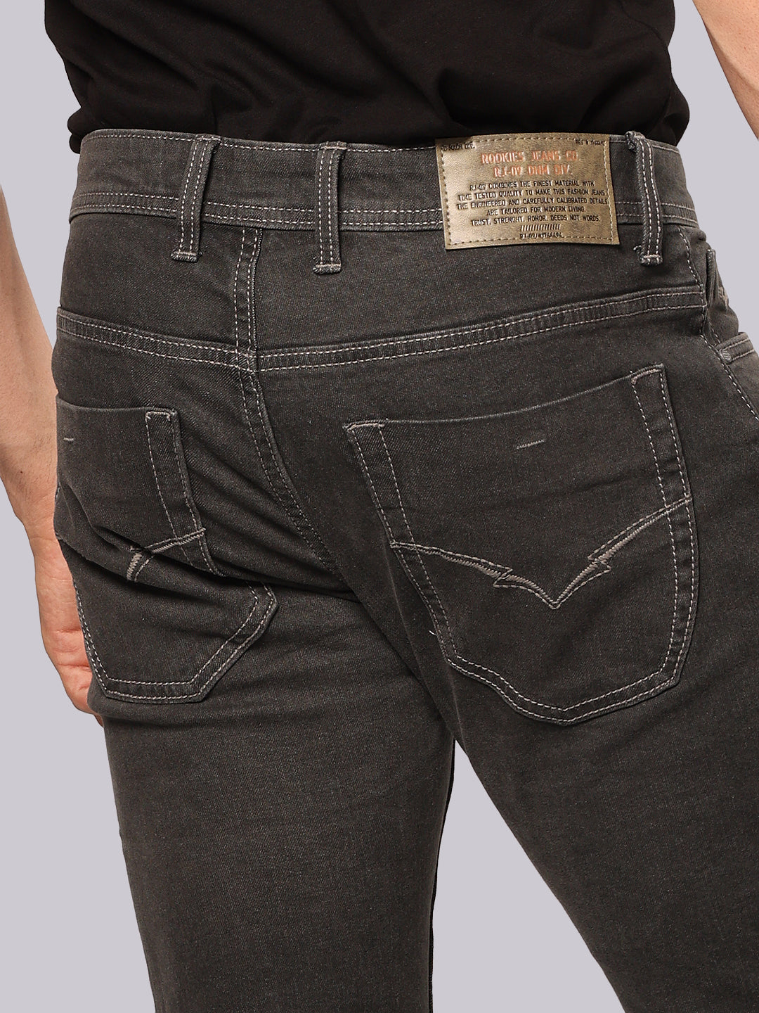 Ash Grey Mid Rise Loose Boot Leg Stretch Jeans