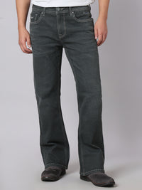 Ash Grey Mid Rise Cropped Length Loose Boot Leg Stretch Jeans