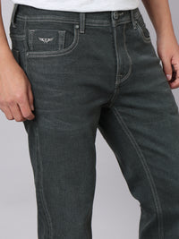 Ash Grey Mid Rise Cropped Length Loose Boot Leg Stretch Jeans