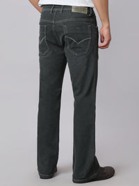 Ash Grey Mid Rise Cropped Length Loose Boot Leg Stretch Jeans