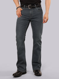 Greenish Blue Mid Rise Loose Boot Leg Stretch Jeans
