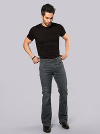 Greenish Blue Mid Rise Loose Boot Leg Stretch Jeans