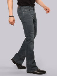 Greenish Blue Mid Rise Loose Boot Leg Stretch Jeans