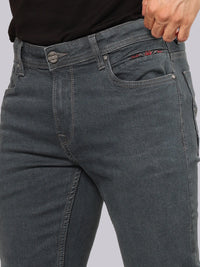 Greenish Blue Mid Rise Loose Boot Leg Stretch Jeans