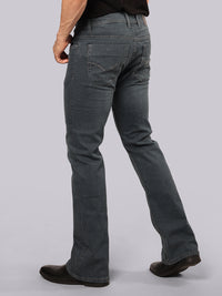 Greenish Blue Mid Rise Loose Boot Leg Stretch Jeans