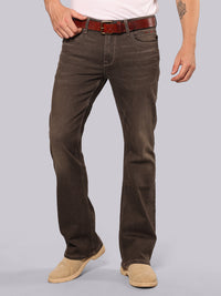 Brown Mid Rise Loose Boot Leg Stretch Jeans