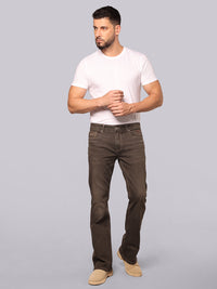 Brown Mid Rise Loose Boot Leg Stretch Jeans