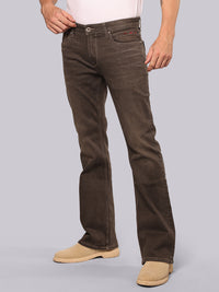 Brown Mid Rise Loose Boot Leg Stretch Jeans