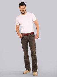 Brown Mid Rise Loose Boot Leg Stretch Jeans