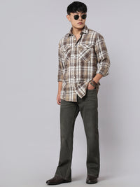 Brown Mid Rise Cropped Length Loose Boot Leg Stretch Jeans