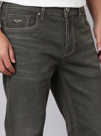 Brown Mid Rise Cropped Length Loose Boot Leg Stretch Jeans