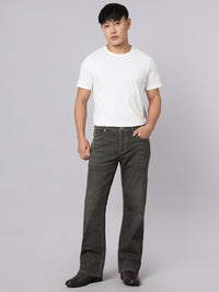 Brown Mid Rise Cropped Length Loose Boot Leg Stretch Jeans