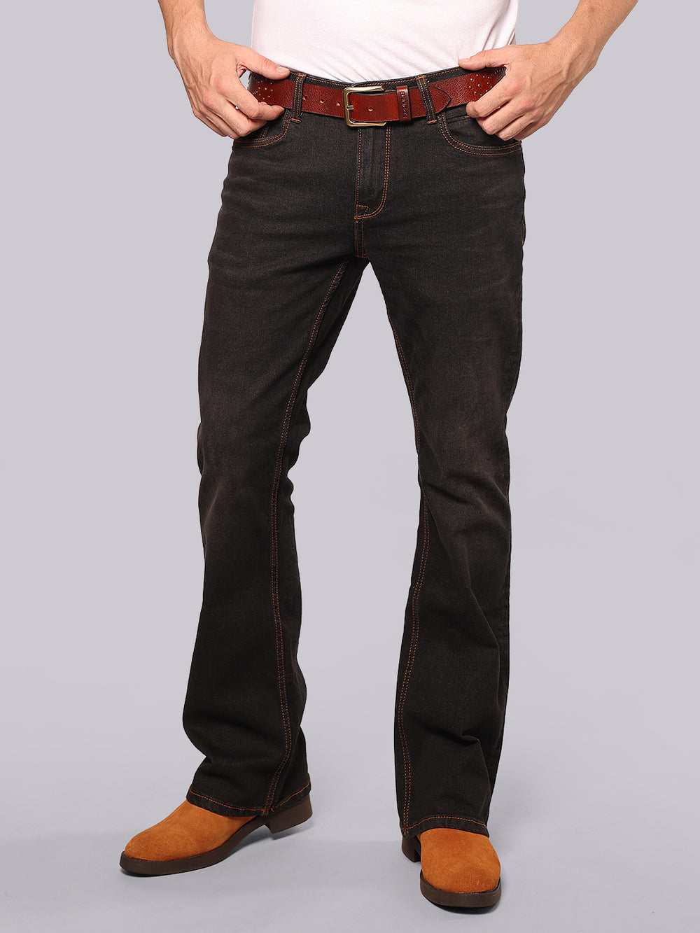 Charcoal Mid Rise Loose Boot Leg Stretch Jeans