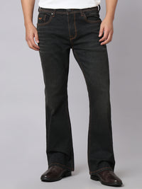 Charcoal Mid Rise Cropped Length Loose Boot Leg Stretch Jeans