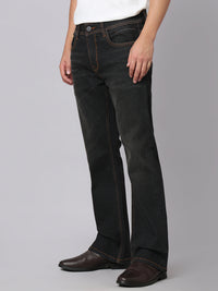 Charcoal Mid Rise Cropped Length Loose Boot Leg Stretch Jeans
