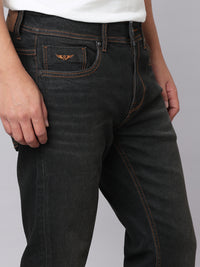 Charcoal Mid Rise Cropped Length Loose Boot Leg Stretch Jeans