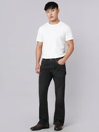 Charcoal Mid Rise Cropped Length Loose Boot Leg Stretch Jeans
