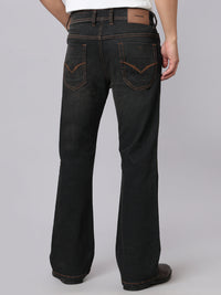 Charcoal Mid Rise Cropped Length Loose Boot Leg Stretch Jeans
