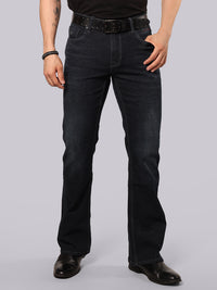 Dark Blue Mid Rise Loose Boot Leg Stretch Jeans