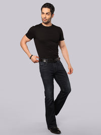 Dark Blue Mid Rise Loose Boot Leg Stretch Jeans
