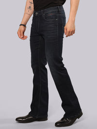 Dark Blue Mid Rise Loose Boot Leg Stretch Jeans