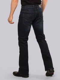 Dark Blue Mid Rise Loose Boot Leg Stretch Jeans