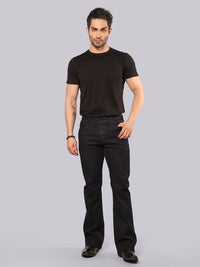 Dark Blue Mid Rise Loose Boot Leg Stretch Jeans