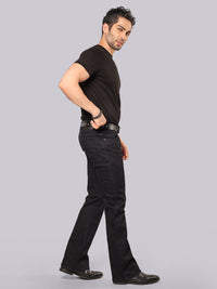 Dark Blue Mid Rise Loose Boot Leg Stretch Jeans