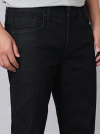 Dark Blue Mid Rise Cropped Length Loose Boot Leg Stretch Jeans