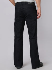 Dark Blue Mid Rise Cropped Length Loose Boot Leg Stretch Jeans