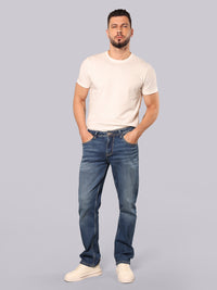 Med Blue Midrise, Comfort And Straight Fit Stretch Jeans