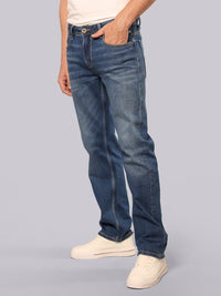Med Blue Midrise, Comfort And Straight Fit Stretch Jeans