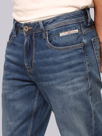 Med Blue Midrise, Comfort And Straight Fit Stretch Jeans