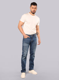 Med Blue Midrise, Comfort And Straight Fit Stretch Jeans